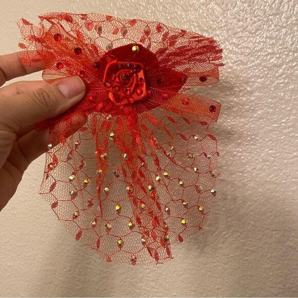 WEISSMAN Balera solo custom Dance costume red Mesh Overlay Dress D12770 LC child - Picture 6 of 15